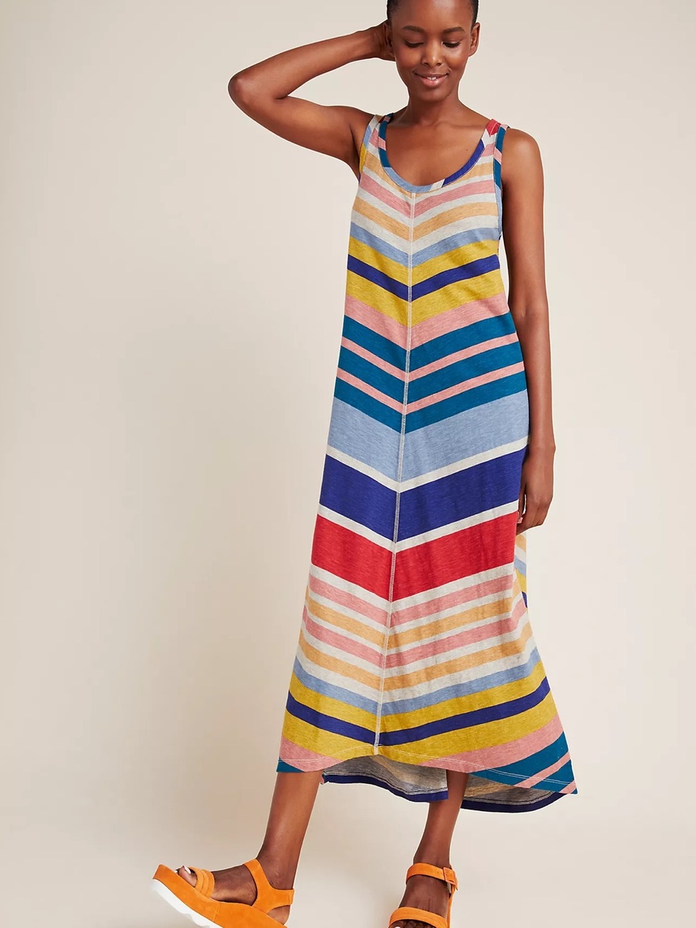 Saturday Sunday Anthropologie Rainbow Chevron Stripe Midi Dress
